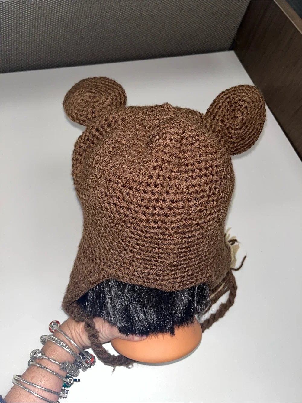 Source Unknown Brown Bear Crochet Earflap Hat with Beige Accents